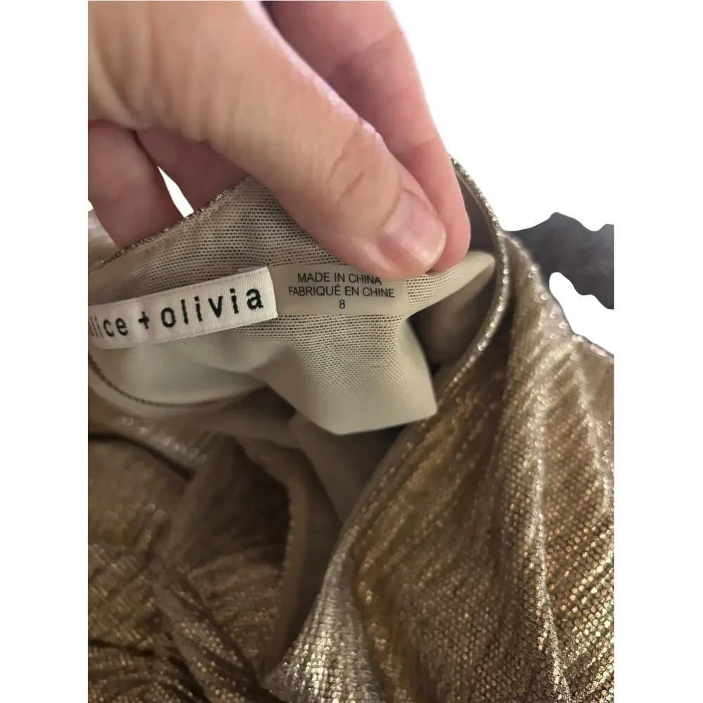 Alice + Olivia Delora Metallic Gold Dress Size 8